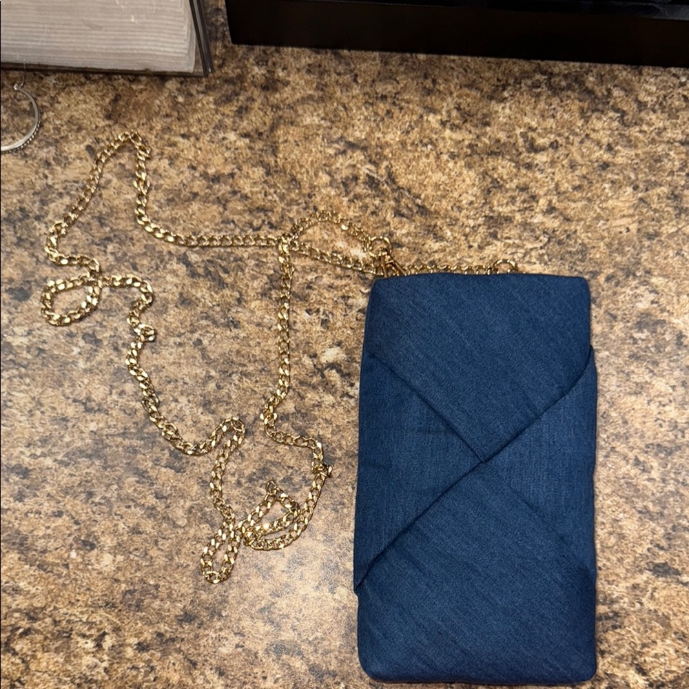 Elegant Blue purse with Gold Chain